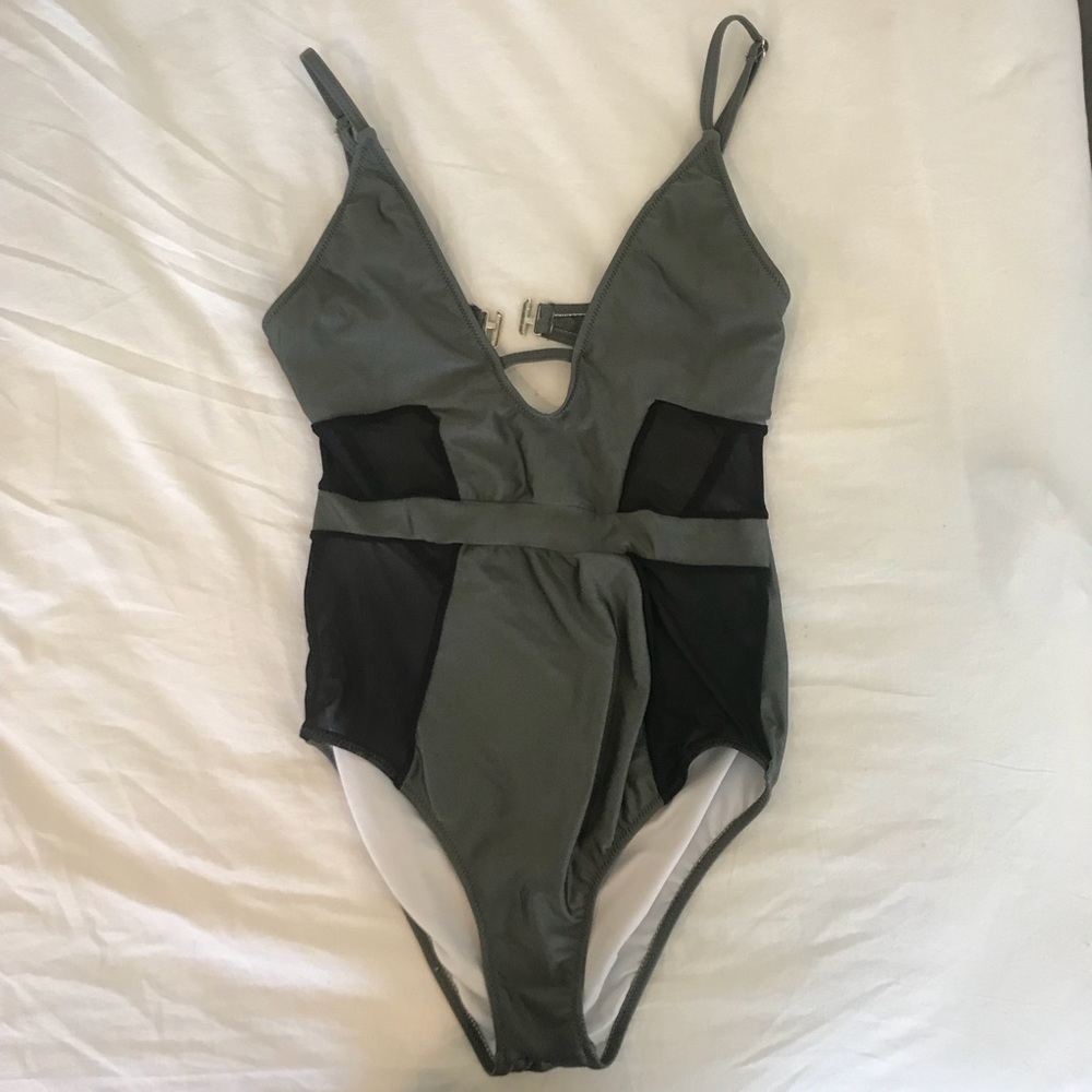 Gray Mesh One Piece Bikini